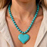 Turquoise Heart Gem Beaded Necklace