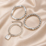 White Gold Beaded Punk Lock Bracelet Set
