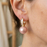 Pink Pearl Baguette Huggie Earrings