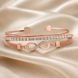 White Gold Rhinestone Infinity Bracelet Set