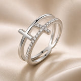 White Gold Double Layer Cross Zirconia Ring