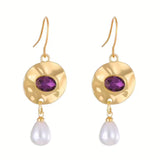 Pearl Earrings with Purple Zirconia