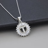 White Gold Initial Letter Zirconia Necklace
