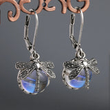 Vintage Moonstone Dragonfly Earrings