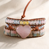 Heart Stone Braided Leather Bracelet