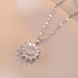Trendy Silver Sunflower Zircon Necklace & Earrings set