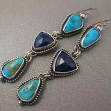 Bohemian Silver Turquoise Gemstone Drop Earrings