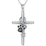 Silver Cross with Paw Pendant Necklace